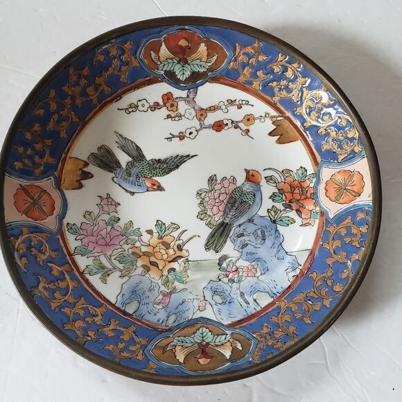 Handpainted Brass Base Asian Bowl - Picture 2 of 6